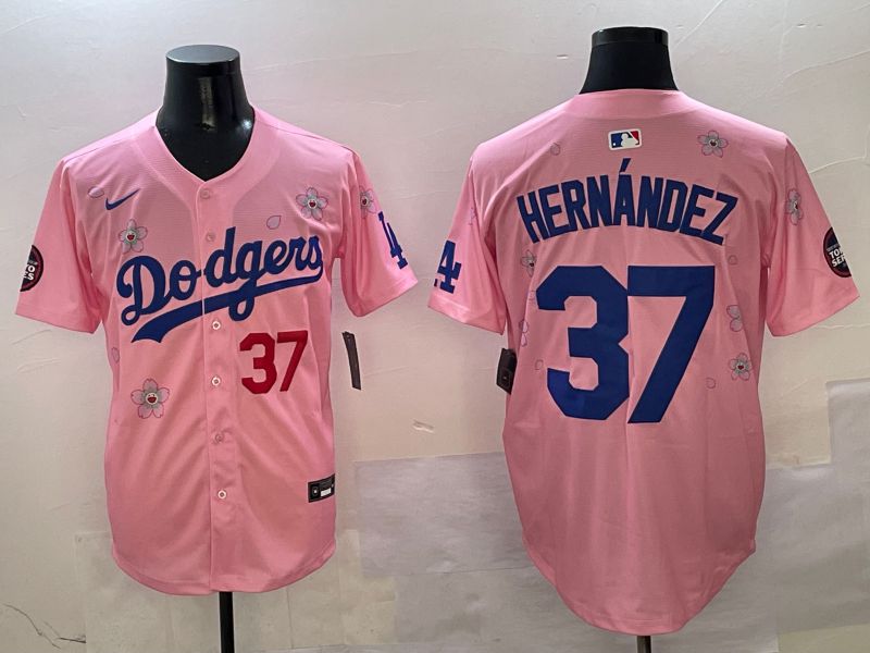 Men Los Angeles Dodgers 37 Hernandez Pink Sakura Edition 2025 Nike MLB Jersey style 3